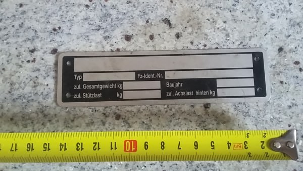 Anhänger Typenplakette Typenschild