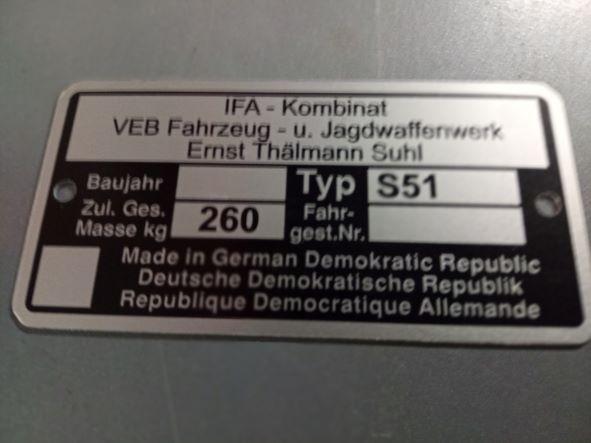 Simson s51 Typenschild