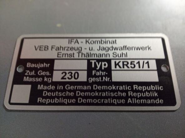 Simson schwalbe Typenschild kr51/1